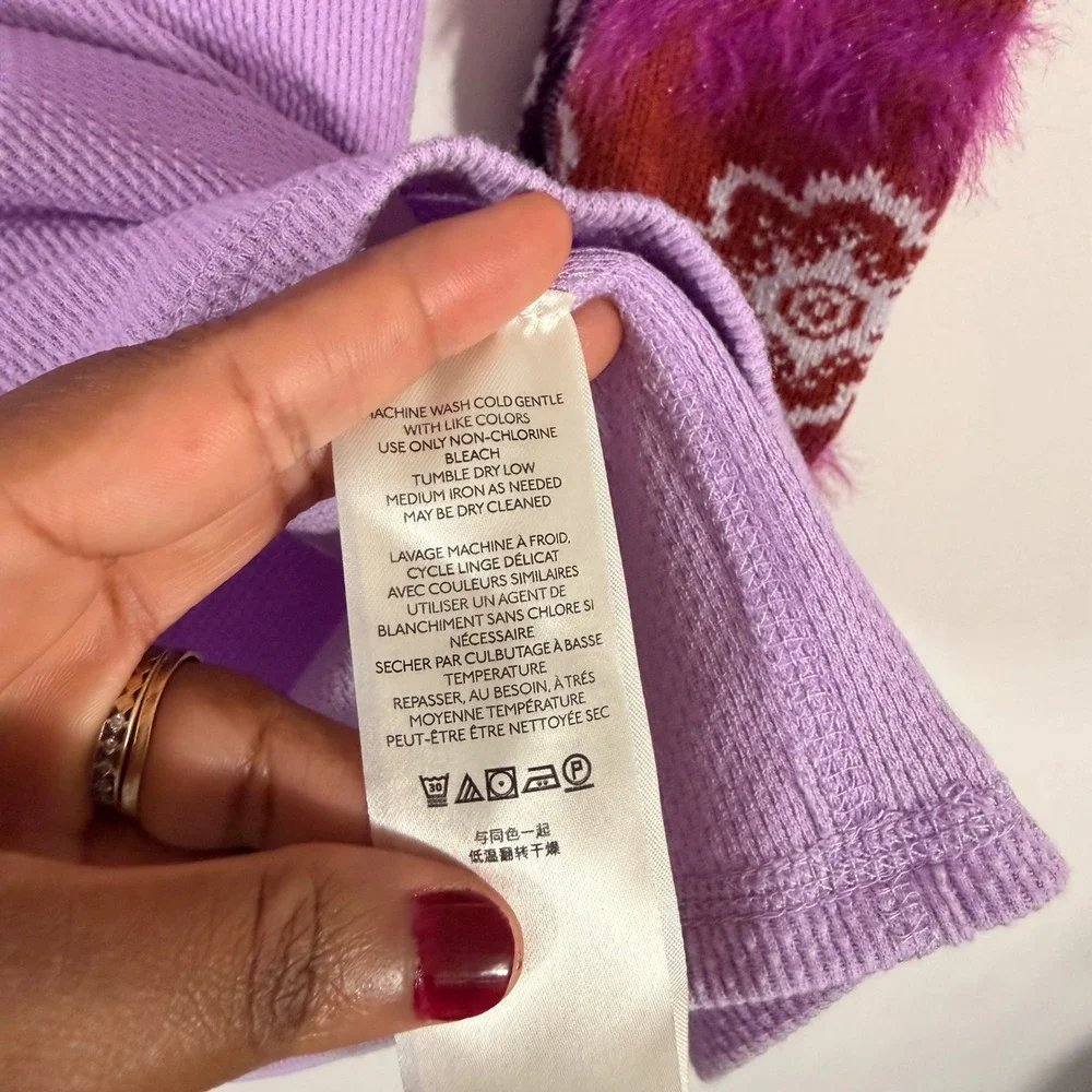 Free People Snow Day Waffle Top Womens S Petal Purple NWT Mixed Media Thermal
